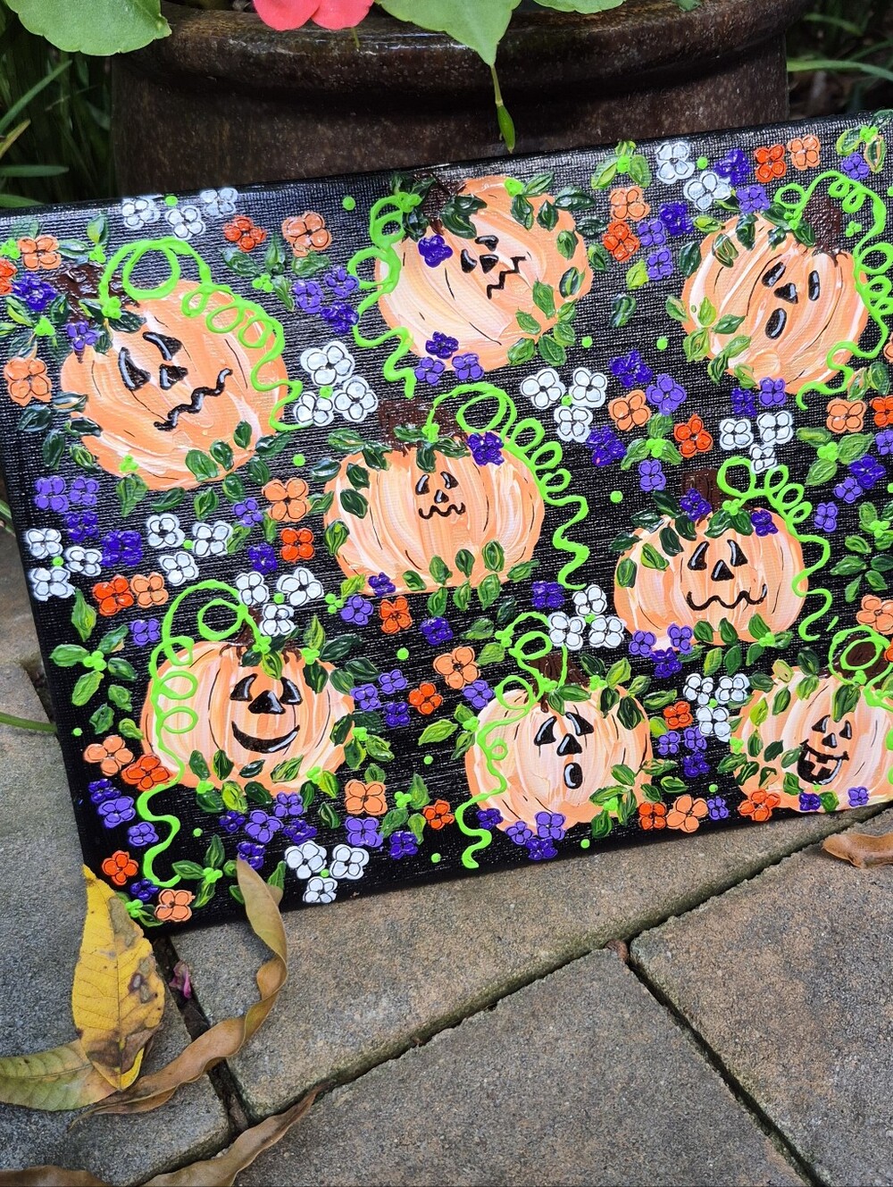 Hand Painted Original 8"×10" Acrylic Pumpkin Painting By Me